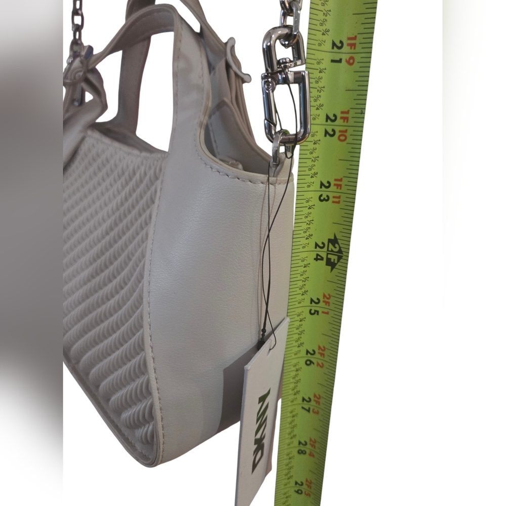 DKNY Miren Mini Satchel Off-white Woven Bag Detachable Silver Crossbody Chain - Picture 10 of 11